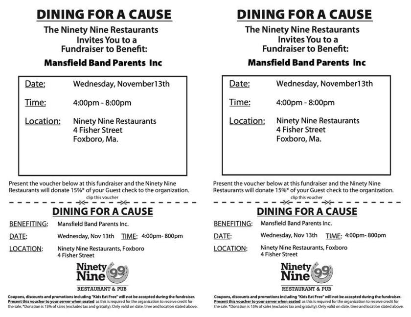 Nine Restaurant Fundraiser Mansfield Band Parents Association